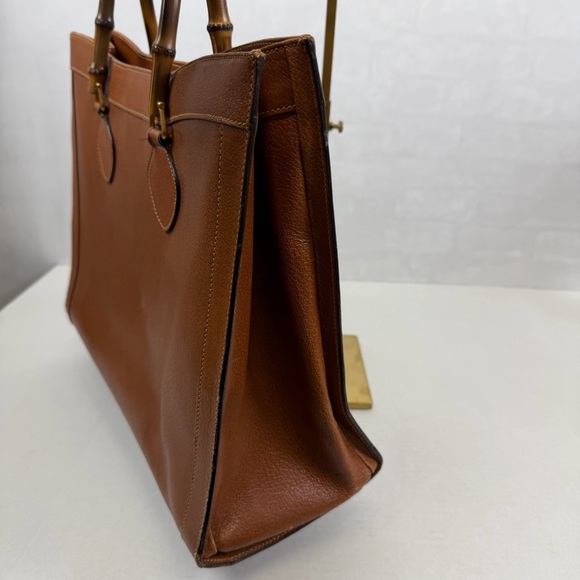 Gucci Vintage Large Bamboo Handle Leather Tote Bag Brown Diana Bag - Picture 7 of 15